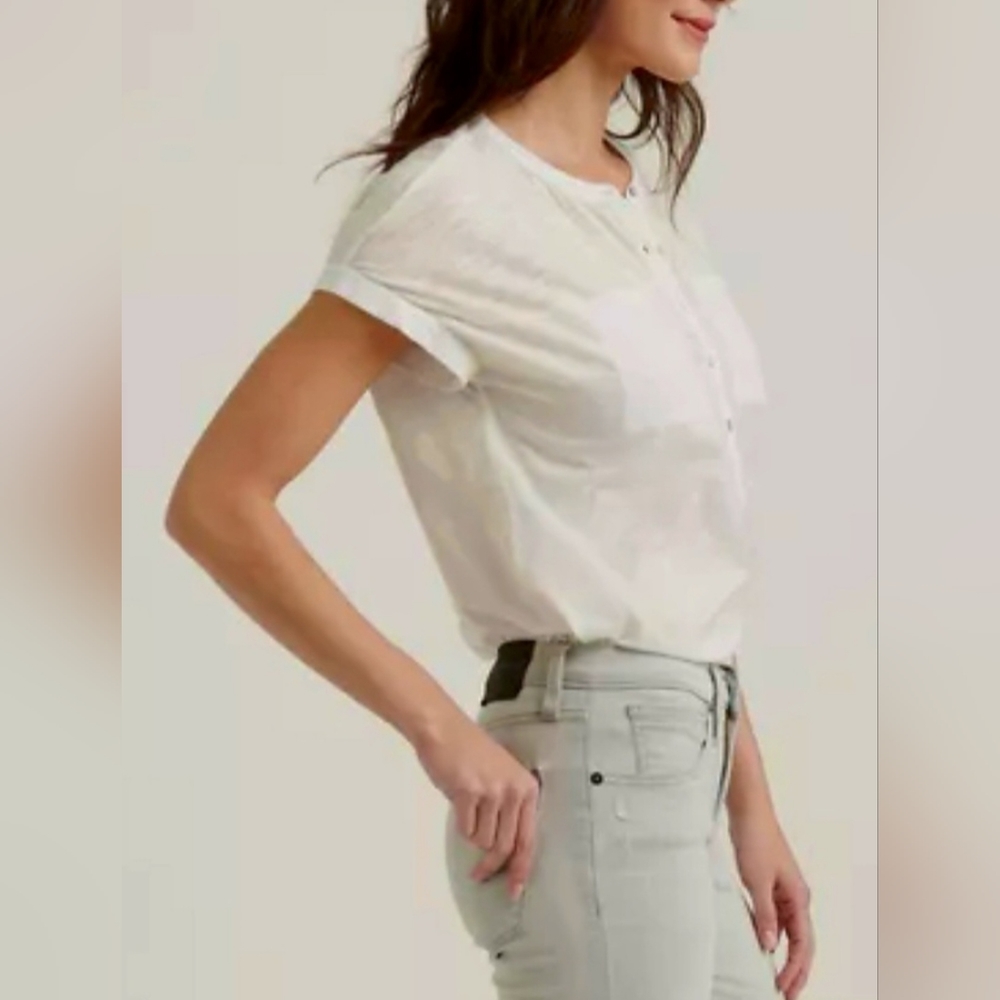 Lucky Brand Women's Stressless Blouse Cotton/Viscose White Henley Neck XL - Picture 15 of 16